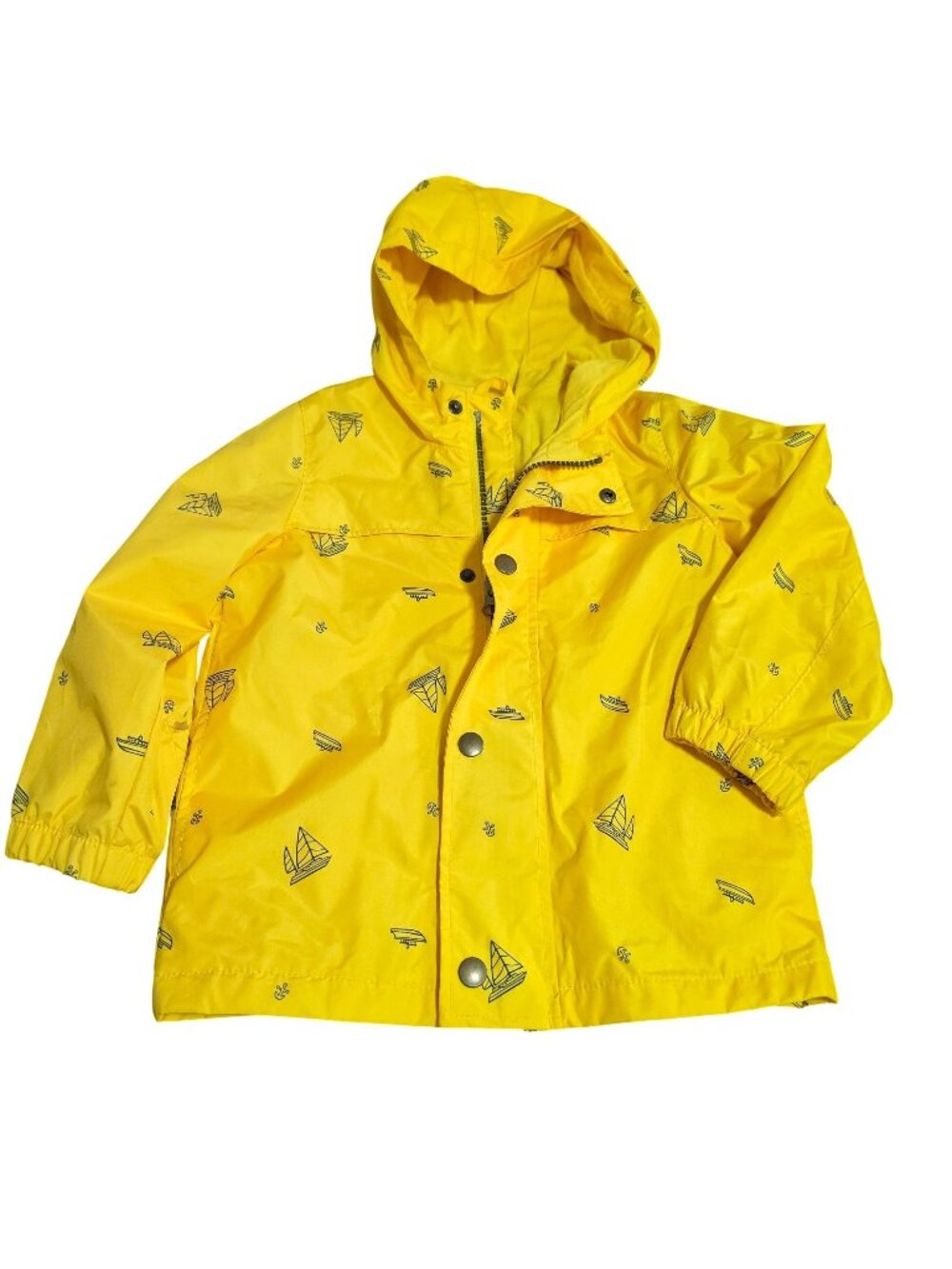 Old Navy Toddler Yellow Sailboat Water Resistant Hooded Raincoat Size 3T